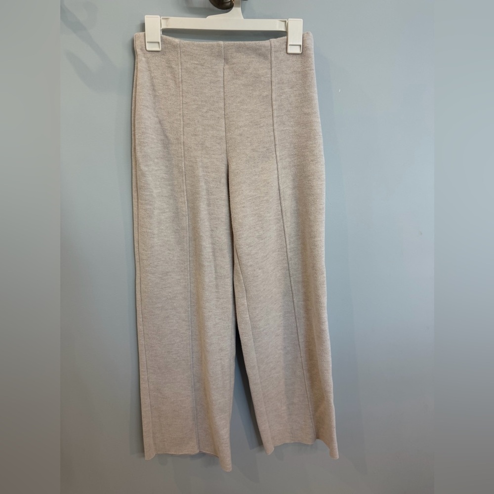 Zara Light Beige High Waisted Wide-Leg Knit Pants